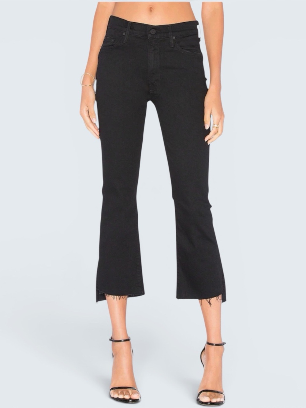 MOTHER The Insider Crop Step Fray High Rise Jeans Raw Hem 27 Black "Not Guilty"
